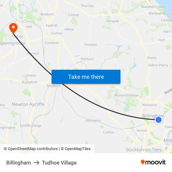 Billingham to Tudhoe Village map