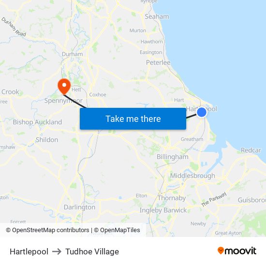 Hartlepool to Tudhoe Village map