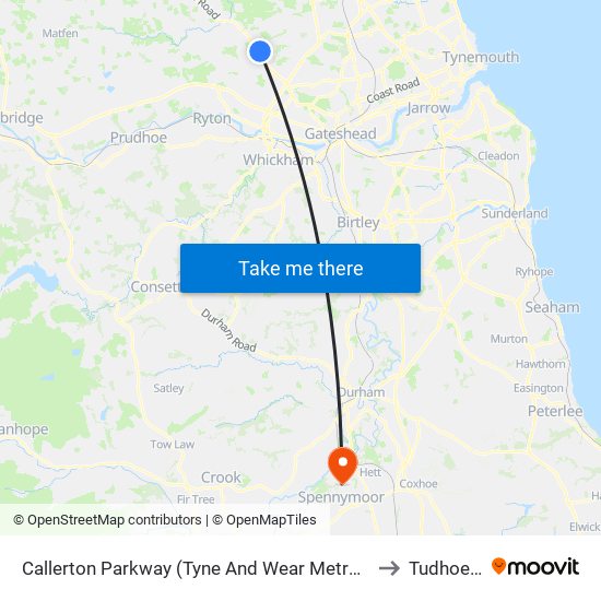 Callerton Parkway (Tyne And Wear Metro Station), Callerton Parkway to Tudhoe Village map