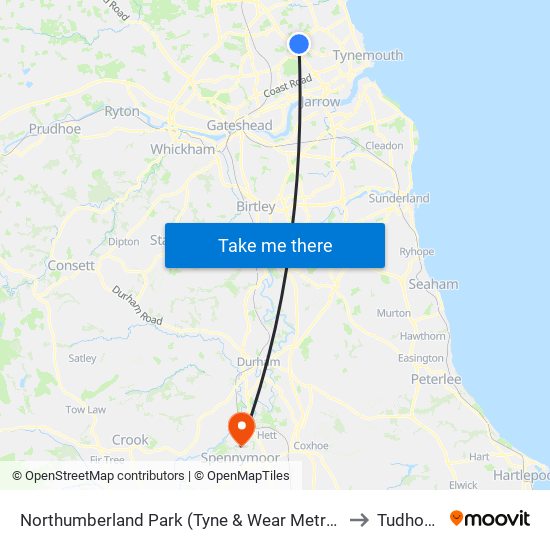 Northumberland Park (Tyne & Wear Metro Station), Northumberland Park to Tudhoe Village map