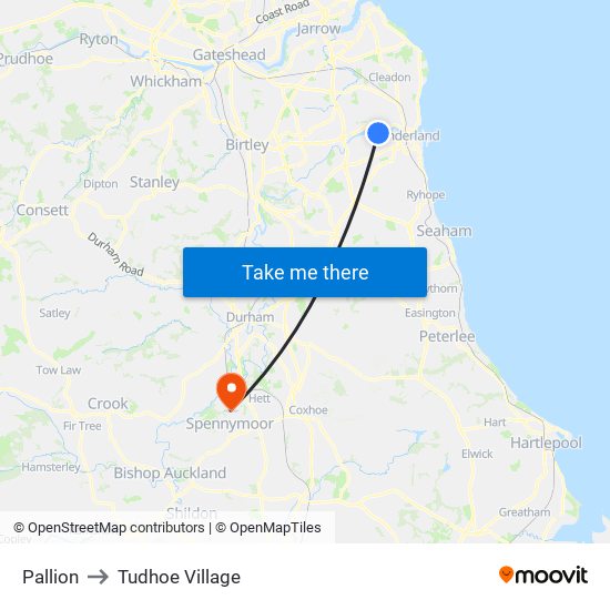 Pallion to Tudhoe Village map