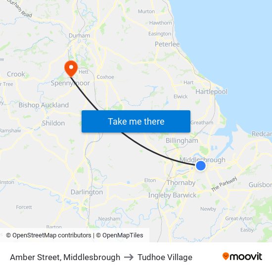 Amber Street, Middlesbrough to Tudhoe Village map