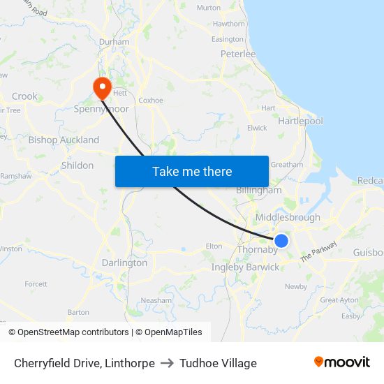 Cherryfield Drive, Linthorpe to Tudhoe Village map