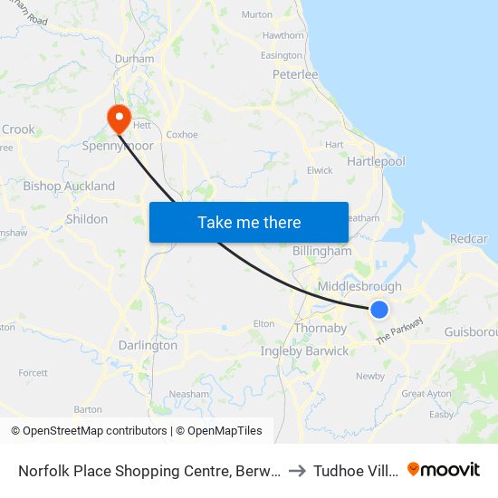Norfolk Place Shopping Centre, Berwick Hills to Tudhoe Village map