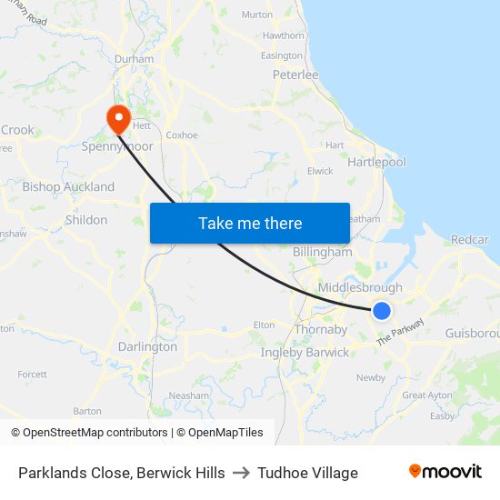 Parklands Close, Berwick Hills to Tudhoe Village map