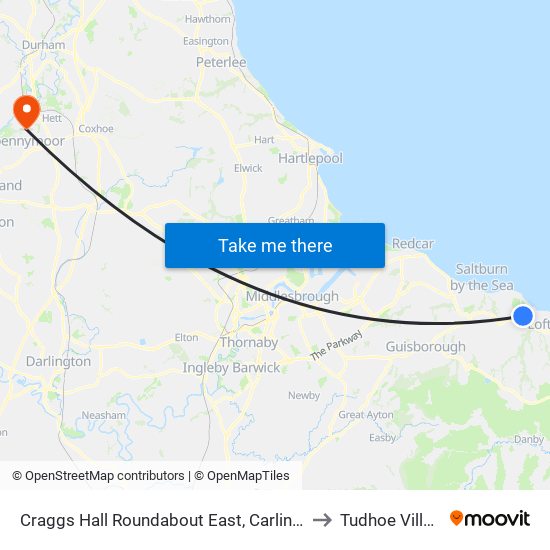 Craggs Hall Roundabout East, Carlin How to Tudhoe Village map