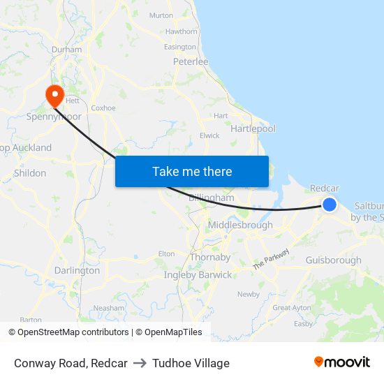 Conway Road, Redcar to Tudhoe Village map