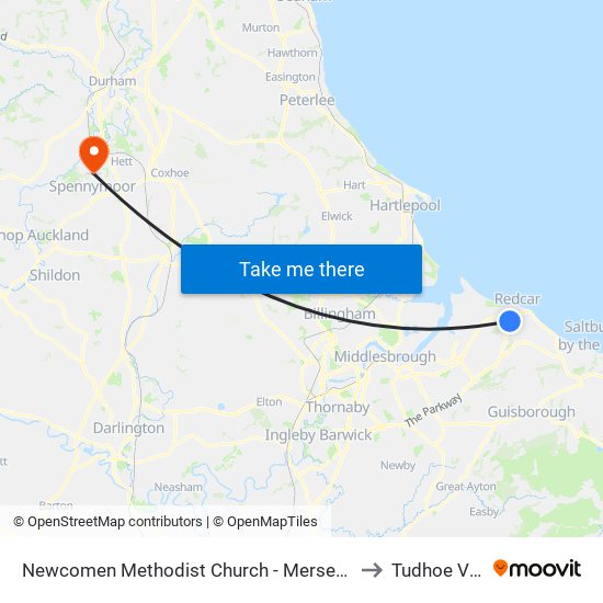 Newcomen Methodist Church - Mersey Road, Redcar to Tudhoe Village map