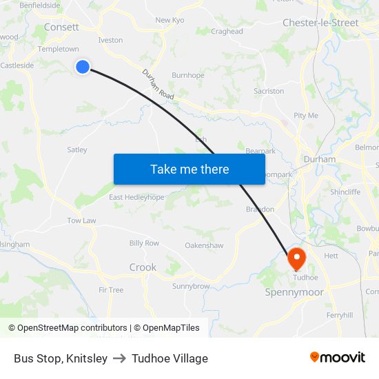 Bus Stop, Knitsley to Tudhoe Village map