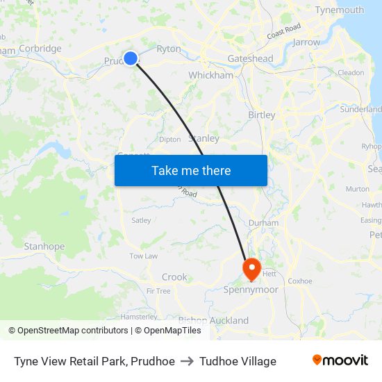 Tyne View Retail Park, Prudhoe to Tudhoe Village map