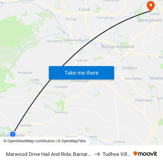 Marwood Drive Hail And Ride, Barnard Castle to Tudhoe Village map