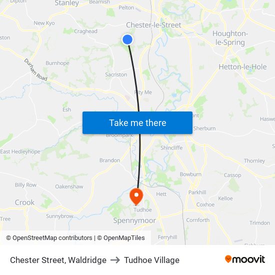 Chester Street, Waldridge to Tudhoe Village map
