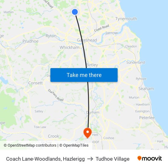 Coach Lane-Woodlands, Hazlerigg to Tudhoe Village map