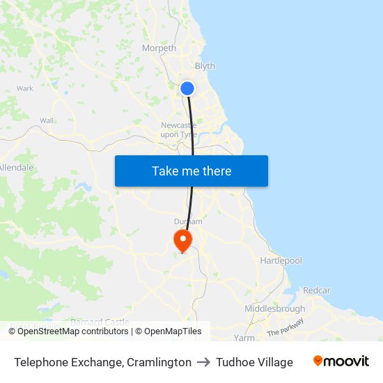 Telephone Exchange, Cramlington to Tudhoe Village map