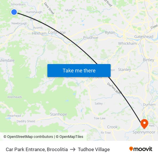 Car Park Entrance, Brocolitia to Tudhoe Village map