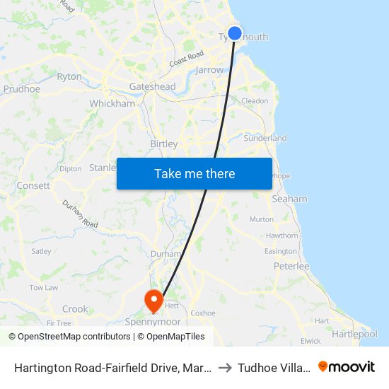 Hartington Road-Fairfield Drive, Marden to Tudhoe Village map