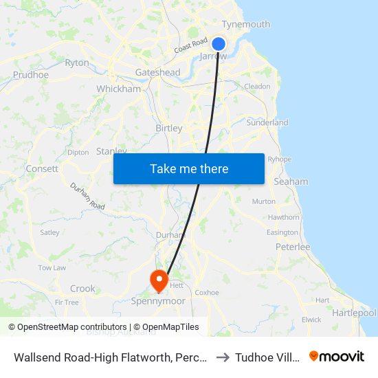 Wallsend Road-High Flatworth, Percy Main to Tudhoe Village map