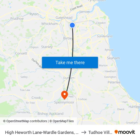 High Heworth Lane-Wardle Gardens, Heworth to Tudhoe Village map