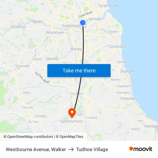 Westbourne Avenue, Walker to Tudhoe Village map