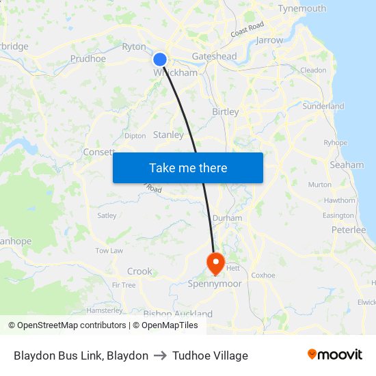 Blaydon Bus Link, Blaydon to Tudhoe Village map