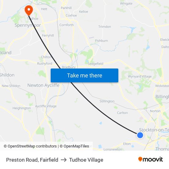 Preston Road, Fairfield to Tudhoe Village map