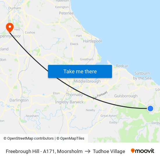 Freebrough Hill - A171, Moorsholm to Tudhoe Village map