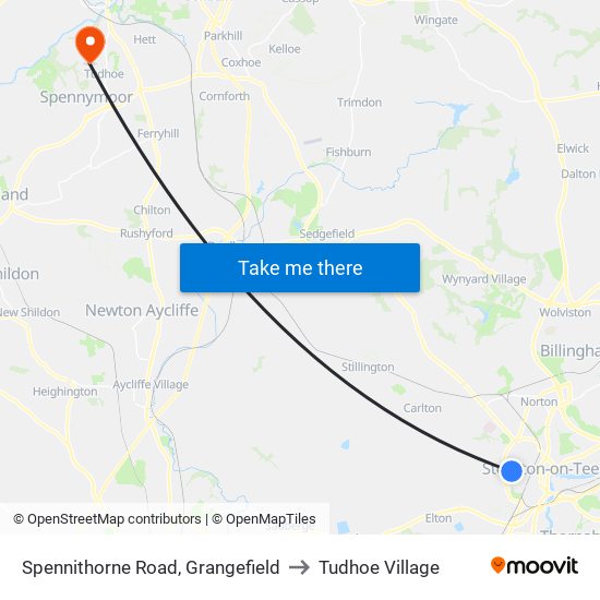 Spennithorne Road, Grangefield to Tudhoe Village map