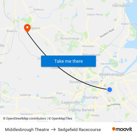 Middlesbrough Theatre to Sedgefield Racecourse map