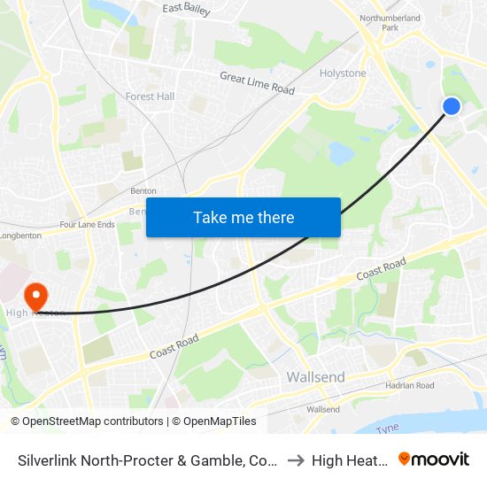 Silverlink North-Procter & Gamble, Cobalt to High Heaton map