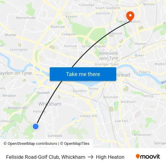 Fellside Road-Golf Club, Whickham to High Heaton map