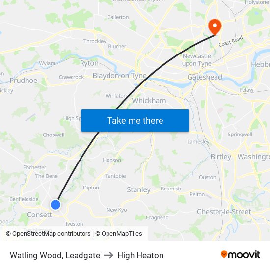 Watling Wood, Leadgate to High Heaton map