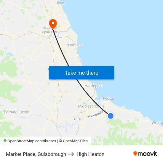 Market Place, Guisborough to High Heaton map