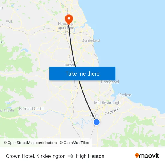 Crown Hotel, Kirklevington to High Heaton map