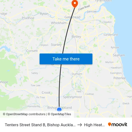 Tenters Street Stand B, Bishop Auckland to High Heaton map