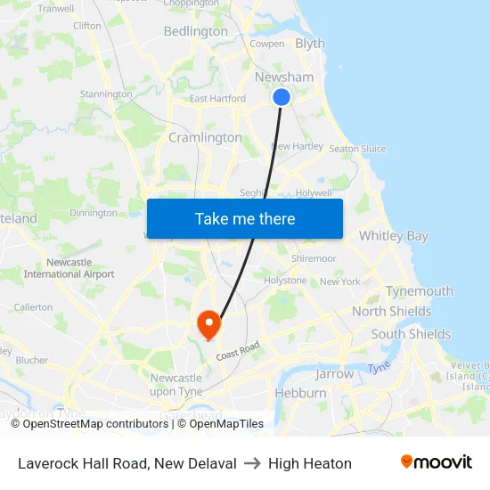 Laverock Hall Road, New Delaval to High Heaton map
