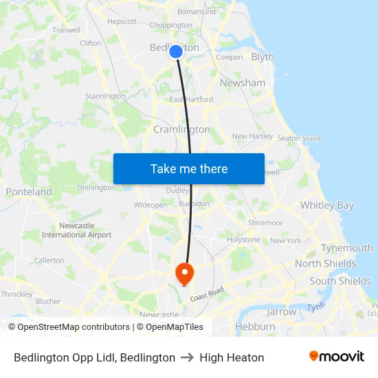Bedlington Opp Lidl, Bedlington to High Heaton map
