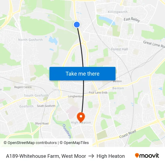 A189-Whitehouse Farm, West Moor to High Heaton map