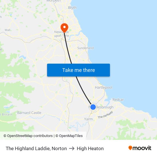 The Highland Laddie, Norton to High Heaton map