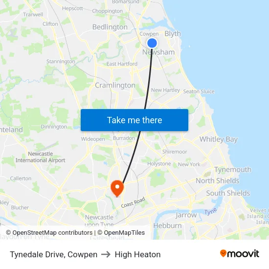 Tynedale Drive, Cowpen to High Heaton map