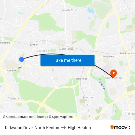 Kirkwood Drive, North Kenton to High Heaton map