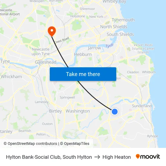 Hylton Bank-Social Club, South Hylton to High Heaton map