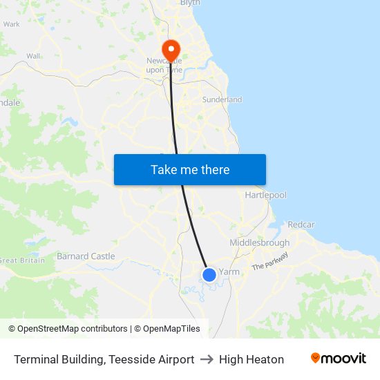 Terminal Building, Teesside Airport to High Heaton map