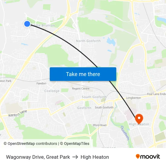 Wagonway Drive, Great Park to High Heaton map