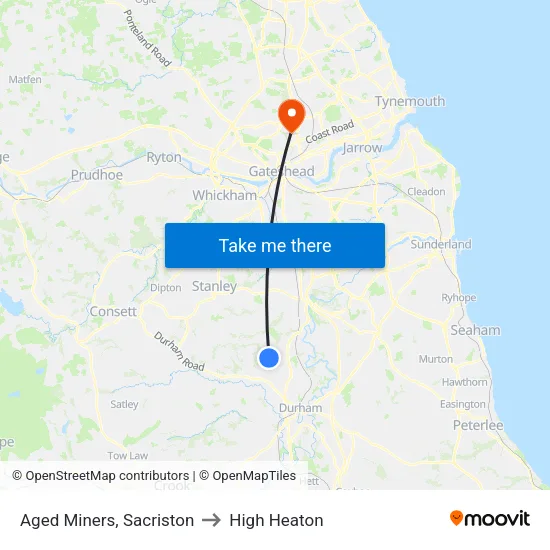 Aged Miners, Sacriston to High Heaton map