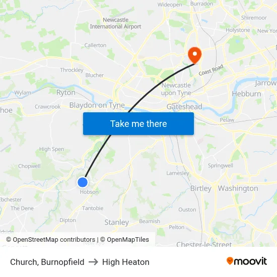Church, Burnopfield to High Heaton map