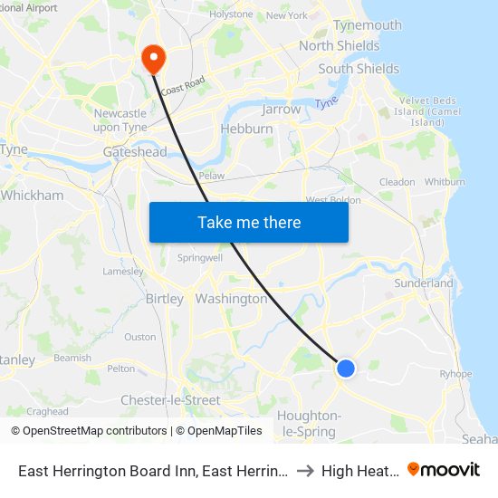 East Herrington Board Inn, East Herrington to High Heaton map