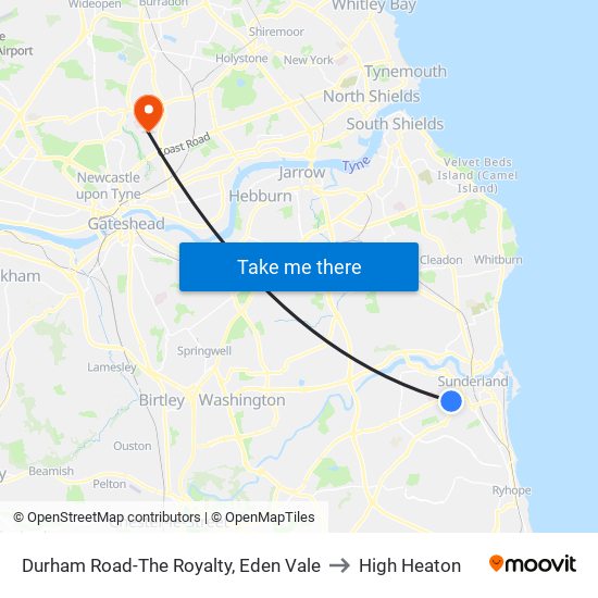 Durham Road-The Royalty, Eden Vale to High Heaton map