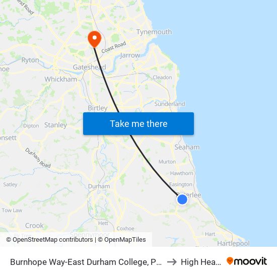 Burnhope Way-East Durham College, Peterlee to High Heaton map