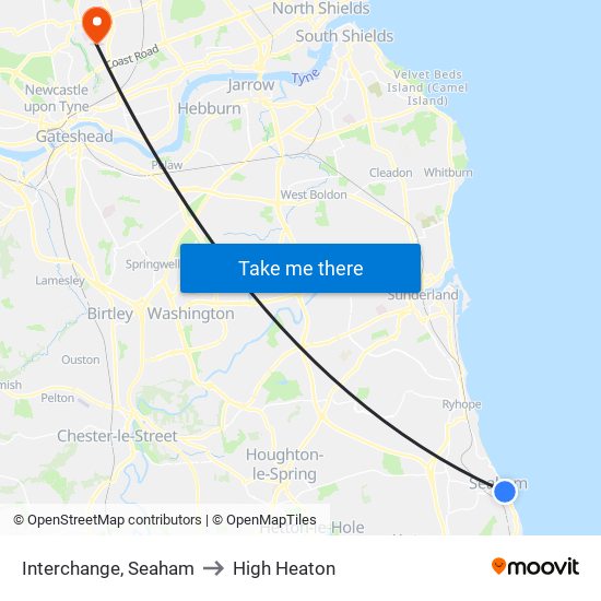 Interchange, Seaham to High Heaton map