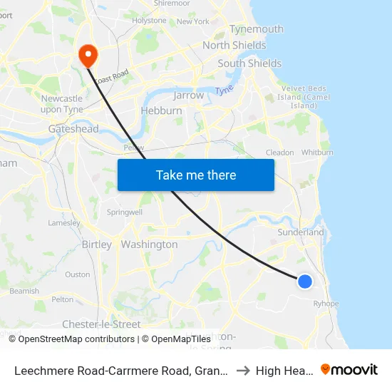 Leechmere Road-Carrmere Road, Grangetown to High Heaton map